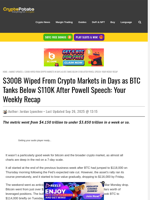 $300B Wiped From Crypto Markets in Days as BTC Tanks Below $110K After Powell Speech: Your Weekly Recap