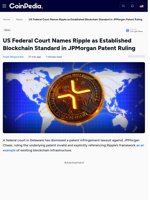 US Federal Court Names Ripple as Established Blockchain Standard in JPMorgan Patent Ruling