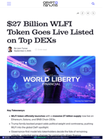 $27 Billion WLFI Token Goes Live Listed on Top DEXs