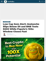 Low Cap Gem Alert: Avalanche Slips Below $9 and BNB Tests $600 While Pepeto's 100x Window Closes Fast - TechBullion