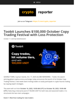 Toobit Launches $100,000 October Copy Trading Festival with Loss Protection