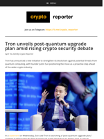 Tron unveils post-quantum upgrade plan amid rising crypto security debate