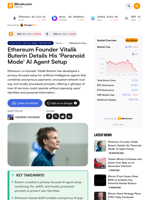 Ethereum Founder Vitalik Buterin Details His 'Paranoid Mode' AI Agent Setup
