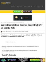 VanEck Claims Bitcoin Reserves Could Offset $21T US Debt by 2049