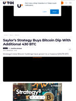 Saylor’s Strategy Buys Bitcoin Dip With Additional 430 BTC - U.Today