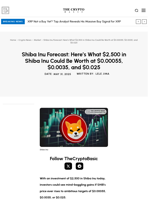 Shiba Inu Forecast: Here’s What $2,500 in Shiba Inu Could Be Worth at $0.00055, $0.0035, and $0.025