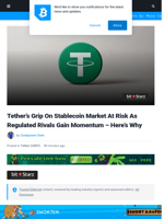 Tether’s Grip On Stablecoin Market At Risk As Regulated Rivals Gain Momentum - Here’s Why | Bitcoinist.com
