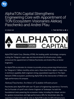 AlphaTON Capital Strengthens Engineering Core with Appointment of TON Ecosystem Visionaries Aleksej Paschenko and Andrei Pfau | Visionary Financial