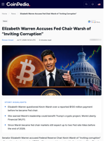 Elizabeth Warren Accuses Fed Chair Warsh of "Inviting Corruption"
