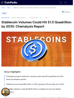 Stablecoin Volume Could Hit $1.5 Quadrillion by 2035: Chainalysis