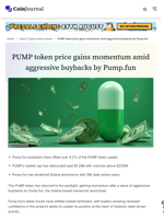 PUMP token price gains momentum amid aggressive buybacks by Pump.fun - CoinJournal