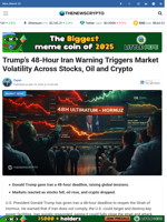 Trump’s 48-Hour Iran Warning Triggers Market Volatility Across Stocks, Oil and Crypto