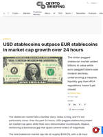 USD stablecoins outpace EUR stablecoins in market cap growth over 24 hours