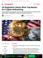 US Regulator Slams Nine Top Banks for Crypto Debanking - Coinspeaker