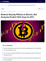 Binance Buying Millions in Bitcoin, But Analysts Predict 50% Drop for BTC