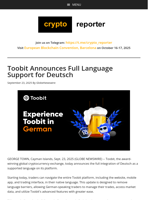 Toobit Announces Full Language Support for Deutsch