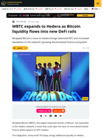 Wrapped Bitcoin Launches on Hedera, Expanding BTC DeFi