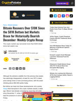 Bitcoin Recovers Over $10K Since the $81K Bottom but Markets Brace for Historically Bearish December: Weekly Crypto Recap