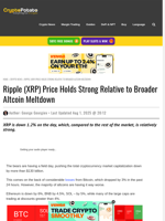 Ripple (XRP) Price Holds Strong Relative to Broader Altcoin Meltdown