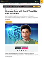 ChatGPT Chats Could Be Used Against Users In Court