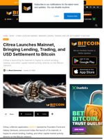 Citrea Launches Mainnet, Bringing Lending, Trading, And USD Settlement To Bitcoin