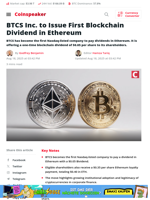 BTCS Inc. to Issue First Blockchain Dividend in Ethereum - Coinspeaker
