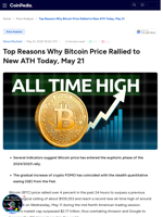 Top Reasons Why Bitcoin Price Rallied to New ATH Today, May 21