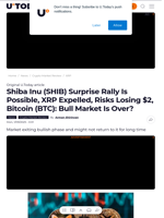 Shiba Inu (SHIB) Surprise Rally Is Possible, XRP Expelled, Risks Losing $2, Bitcoin (BTC): Bull Market Is Over? - U.Today