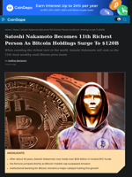 Satoshi Nakamoto Now 11th Richest Person Amid Bitcoin Boom
