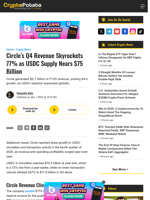 Circle’s Q4 Revenue Skyrockets 77% as USDC Supply Nears $75 Billion