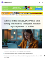 Altcoins today: CROSS, ECHO rally amid trading competition; SharpLink becomes top corporate ETH holder - CoinJournal