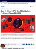Over $1 Billion in BTC Short Liquidations Positioned Above $120,000