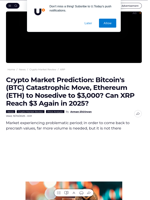 Crypto Market Prediction: Bitcoin's (BTC) Catastrophic Move, Ethereum (ETH) to Nosedive to $3,000? Can XRP Reach $3 Again in 2025? - U.Today