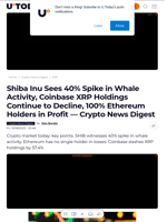 Shiba Inu Sees 40% Spike in Whale Activity, Coinbase XRP Holdings Continue to Decline, 100% Ethereum Holders in Profit — Crypto News Digest - U.Today