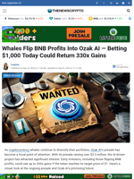 Whales Flip BNB Profits Into Ozak AI — Betting $1,000 Today Could Return 330x Gains