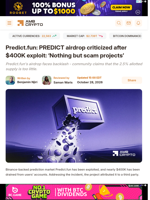 Predict.fun: PREDICT airdrop criticized after $400K exploit: 'Nothing but scam projects' - AMBCrypto