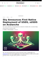 Sky Announces First Native Deployment of USDS, sUSDS on Avalanche - 