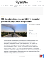 US-Iran tensions rise amid 31% invasion probability by 2027: Polymarket