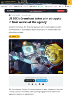 SEC Commissioner Crenshaw Takes Aim at Crypto as Term Winds Down