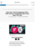 Flare Says “Only the Beginning” After FXRP Launch on Hyperliquid Spot Closes Major XRP Gap