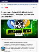 Crypto News Today LIVE : Bitcoin Price, Ethereum News, XRP News, WLFI Launch Date and More