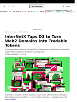 InterNetX Taps D3 to Turn Web2 Domains Into Tradable Tokens - 