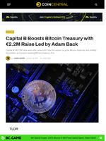 Capital B Boosts Bitcoin Treasury with €2.2M Raise Led by Adam Back