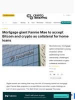 Mortgage giant Fannie Mae to accept Bitcoin and crypto as collateral for home loans