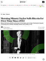 Morning Minute: Saylor Sells Bitcoin for First Time Since 2022 - Decrypt