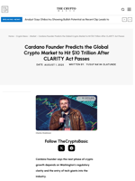 Cardano Founder Predicts the Global Crypto Market to Hit $10 Trillion After CLARITY Act Passes