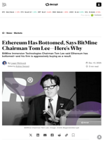 Ethereum Has Bottomed, Says BitMine Chairman Tom Lee—Here's Why - Decrypt