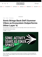 Sonic Brings Back DeFi Summer Vibes as Ecosystem Outperforms Other Layer 1s - 