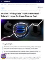 WisdomTree Expands Tokenized Funds to Solana in Major On-Chain Finance Push