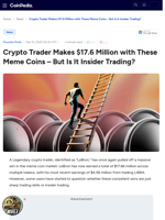Crypto Trader Makes $17.6 Million with These Meme Coins - But Is It Insider Trading?